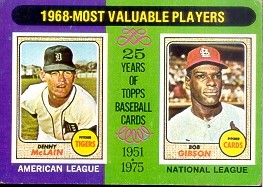 1975 Topps Baseball Cards      206     Denny McLain/Bob Gibson MVP